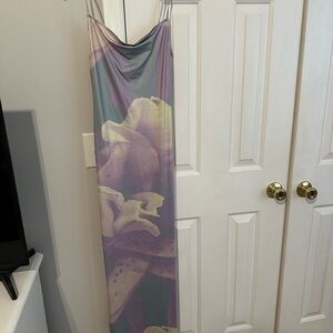 Motel Rocks Satin Slip Dress in Cream and Purple